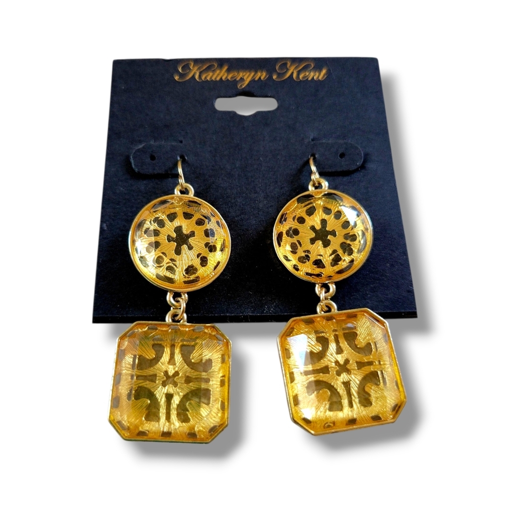 Katheryn Kent| NWOT Amber Gold Resin Geometric Statement Drop Earrings